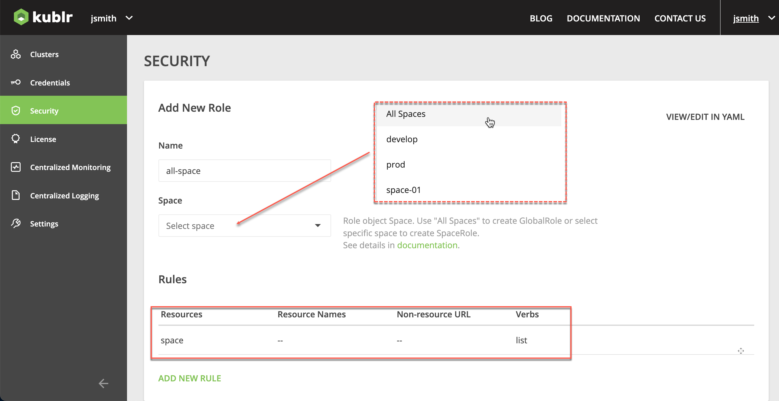 Role for listing spaces